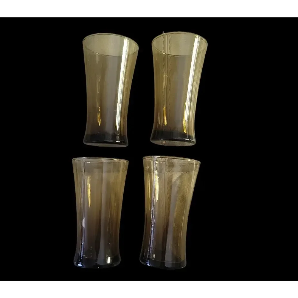 Vintage 70s‎ Retro Anchor Hocking Style 16 ounce Smoky Brown Tumblers, Set of 4